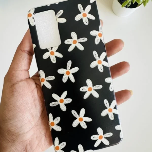 Black white cute flowers soft case